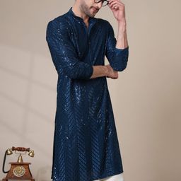 ADHIRAJAN Men Geometric Embroidered Chikankari Kurta-picture-49