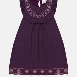 YOUNG BIRDS Girls Embroidered Flutter Sleeve Fit and Flare Dress-image-82