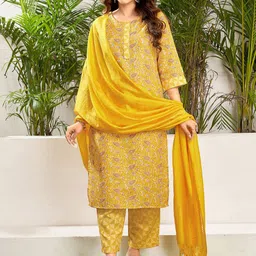 KALINI Women Ethnic Motifs Printed Regular Gotta Patti Kurta with Trousers & With Dupatta-10