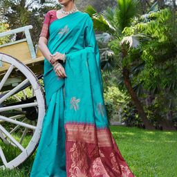 ZILVIRA Ethnic Motifs Zari Silk Blend Kanjeevaram Saree-image-31