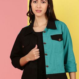 VOXATI Women Colourblocked Tailored Jacket with Embroidered-image-42