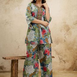 Nayo Pure Cotton V-Neck Tunic & Trousers Co-Ords Set-image-52