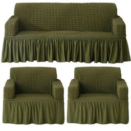 HOKIPO Forest Green Solid 5 Seater Fully Covered Stretchable Sofa Cover-image-3