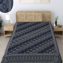 Texstylers Blue & Green Floral 140 TC Single Bedsheet with Pillow Covers-image-62