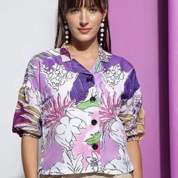 FashionsEye Print Bishop Sleeves Boxy Crop Top-image-76