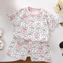 FOREVER FRIDAY Girls Animal Graphic Printed Round Neck Pure Cotton T-shirt with Shorts-image-23