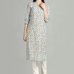 DIVASTRI Abstract Printed MandarinCollar Three-Quarter Sleeves Pure Cotton Kurta-image-7