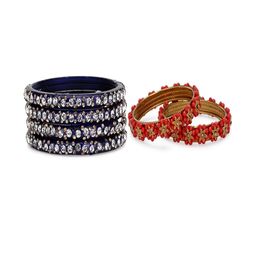 SOMIL Set Of 6 Blue Glass Artificial Stones and Beads Bangles-image-114