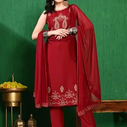 Sangria Printed Kurta With Trousers & Dupatta-image-89
