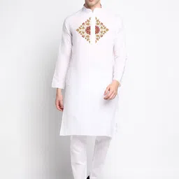 PulseIQ Ethnic Motifs Printed Mandarin Collar Straight Kurta With Pyjamas-picture-43