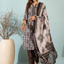 DIVASTRI Floral Printed Notch Neck Pure Cotton Straight Kurta With Trouser & Dupatta-picture-13