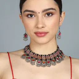 Sangria Stones Studded & Beaded Jewellery Set-image-63