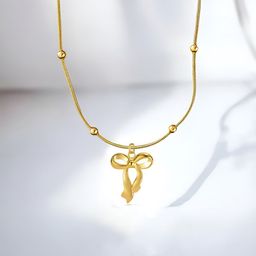 Jewels Galaxy Gold-Plated Anti Tarnish Stainless Steel Bow Shaped Pendant with Chain-39