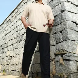 Instafab Plus Men Textured Relaxed Trousers-image-74