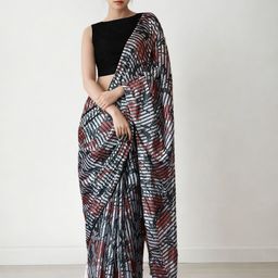 Mitera Abstract Printed Chinon Saree With Blouse Piece-picture-27