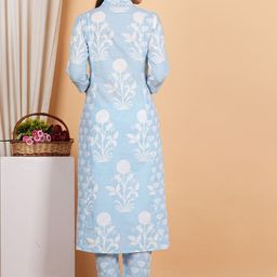 YASH GALLERY Floral Printed V-Neck Regular Kurta With Trouser With Dupatta image 5