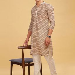 Anouk Cream-Coloured Geometric Printed Croset Embroidery Mandarin Collar Straight Kurta-picture-13