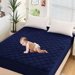 CRAZY WORLD Blue Polycotton Water Resistant Mattress Protector-image-25