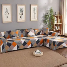 GIFTS ISLAND Brown & Grey 2 Pieces Prism Printed 3+3 Seater L-Shape Sofa Covers With Arms-image-84