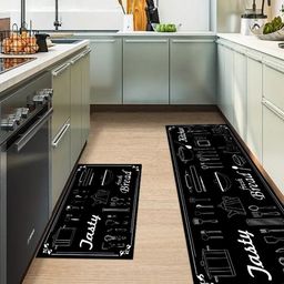 Favria 2-Pcs Black & White Printed Anti-Skid KitchenMats-4