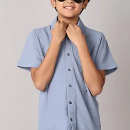 V-Mart Boys Classic Spread Collar Textured Checked Cotton Casual Shirt-36