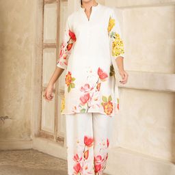 Sangria Floral Printed Linen Tunic with Trousers Co-Ords-picture-54