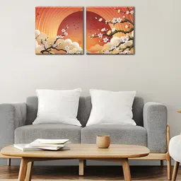 OLIVE TREE Orange & Brown 2 Pieces Floral Wooden & Canvas Wall Arts-image-51