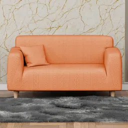 Myntra Elegant Homes Orange-Coloured Zigzag Pattern 2 Seater Sofa Cover With Cushion Cover-13