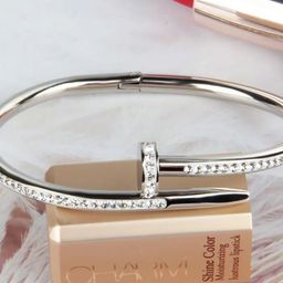 DressBerry Women American Diamond Antique Silver-Plated Bangle-Style Bracelet-image-27