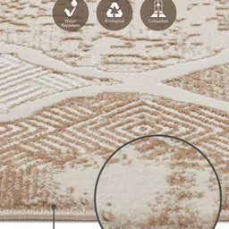 OBSESSIONS Beige & Brown Moroccan Rectangular Antistatic Non Slip Bedside Floor Runner image 3