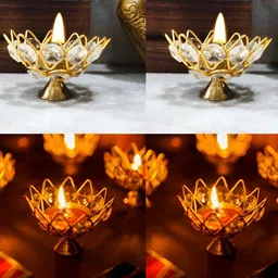 DARIDRA BHANJAN Gold-Toned 4 Pieces Crystals Diyas-image-92