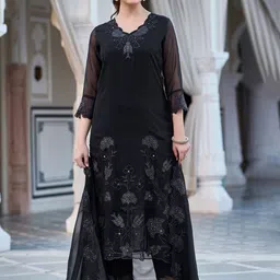 Brand Hill Women Ethnic Motifs Embroidered Thread Work Kurta with Trousers & Dupatta-picture-33