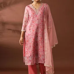 Jaipur Kurti Women Floral Embroidered Regular Beads and Stones Kurta with Trousers & With Dupatta-42