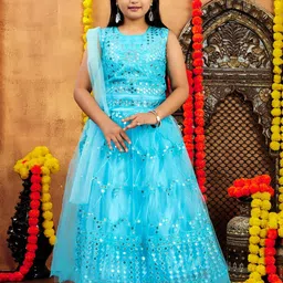 Sangria Girls Turquoise Blue Net Lehenga Choli-picture-45