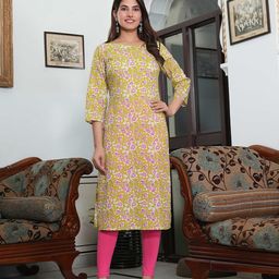 Viharini Floral Printed Cotton Round Neck Straight Kurta-image-62