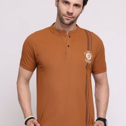 GRACIT Men Striped Mandarin Collar Extended Sleeves Applique T-shirt-image-65
