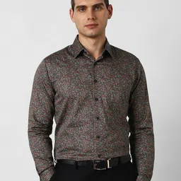 Van Heusen Men Slim Fit Floral Printed Spread Collar Pure Cotton Formal Shirt-picture-4