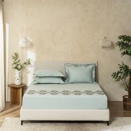 SANSAAR A DDECOR BRAND LIVE CONSCIOUSLY Blue 3 Pcs Printed Cotton Double King Bedding Set-image-88