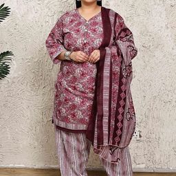 Rajnandini Floral Printed V-Neck Straight Kurta With Salwar & Dupatta-picture-28