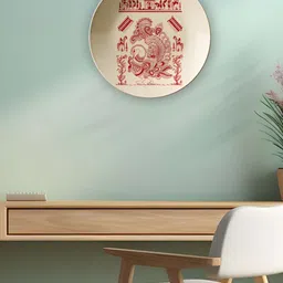 THE QUIRKY HOME White & Red Pichwai Peacock Printed Ceramic Premium Decorative Wall Decor-23