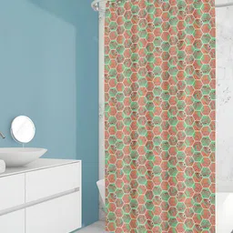 ArtzFolio Orange-Coloured & Green Printed Waterproof Shower Curtain-20