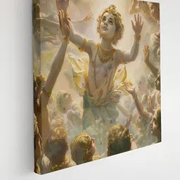Livin'luxe Cream Colored & Yellow Lord Radha Krishna Printed Canvas Wall Art-18
