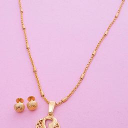 Ramdev Art Fashion Jwellery Gold Plated Leaf Design Round Pendant With Studs-image-80