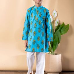 Readiprint Boys Floral Printed Mandarin Collar Pure Cotton Kurta with Pyjamas-picture-8