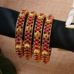 Anouk Set Of 4 Stone-Studded 24CT Gold-Plated Bangles-image-22