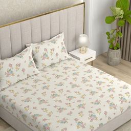 Pure Decor White & Blue Floral 130 TC Queen Bedsheet with 2 Pillow Covers-picture-40