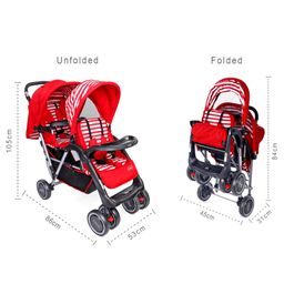 Babyhug Twinster Easy Foldable Twin Stroller with Adjustable Legrest - Red image 4