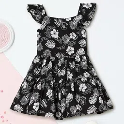 max Girls Floral Printed Flutter Sleeve Tiered Cotton Fit & Flare Dress-86