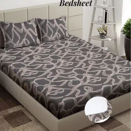 Aura Grey & Peach-Coloured 300 TC King Fitted Bedsheet Set 2.50 m x 2.15 m-8