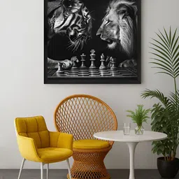 999Store Black & Off White Chess With Tiger And Lion Canvas Wall Art-image-11